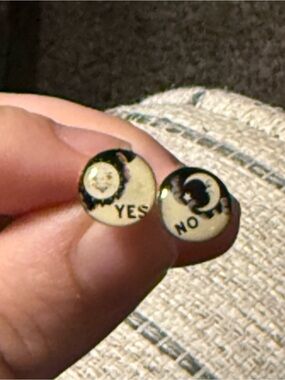 Yes/No Moon Stud Earrings in Black and Cream